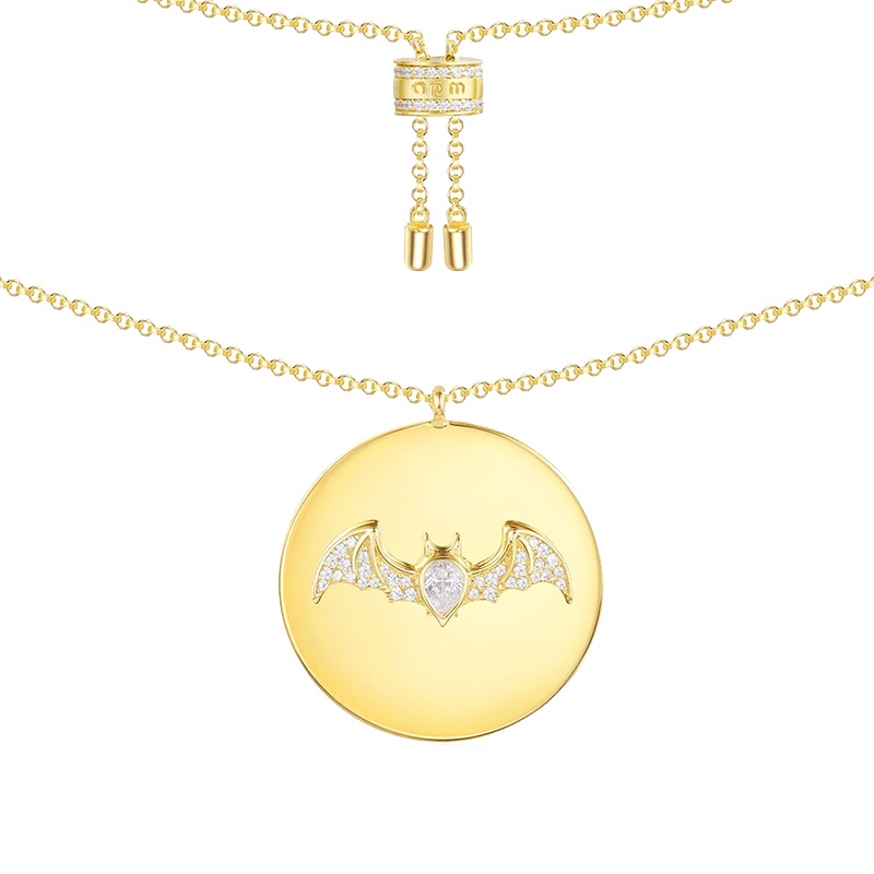apm MONACO金黄色镶晶钻蝙蝠吊坠925银项链女士时尚锁骨颈链颈饰首饰品AC3981OXY