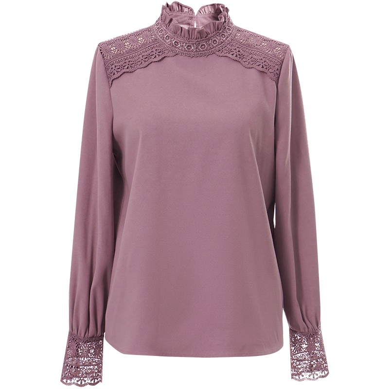 OUNIXUE欧昵雪 | [花边拼接衬衣]秋冬季时尚纯色上衣气质长袖减龄显瘦衬衫女