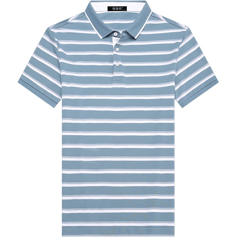恒源祥男装短袖T恤夏季新款翻领中年时尚条纹Polo衫上衣体恤
