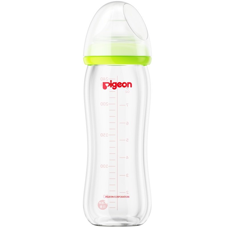 [贝亲官方旗舰店]贝亲宽口玻璃奶瓶新生儿宽口奶瓶婴儿玻璃奶瓶宝宝奶瓶自带L号奶嘴适合6个月以上宝宝240ml绿色AA91