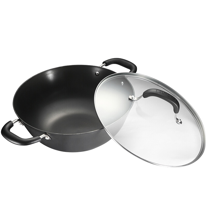 苏泊尔(SUPOR) 炒锅无涂层铁锅 双耳深型铸铁锅 无涂层生铁炒菜锅炖菜锅 电磁炉燃气可用 34cm