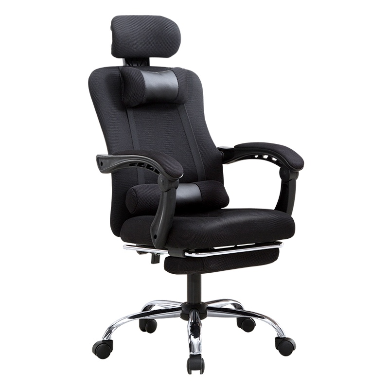 全简电脑椅午休办公椅家用转椅休闲网布椅黑色带搁脚