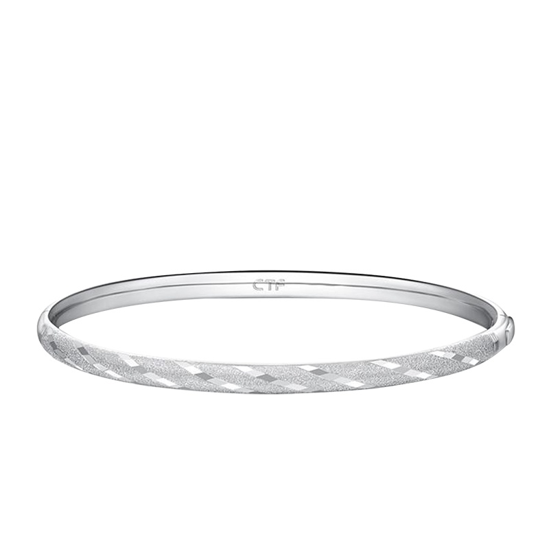 周大福 珠宝首饰经典车花白PT950铂金手镯定价PT160210