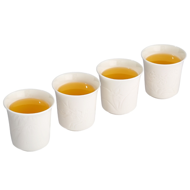 常生源 白瓷茶杯 功夫茶具杯子品茗杯主人杯四只装 梅兰竹菊主人杯