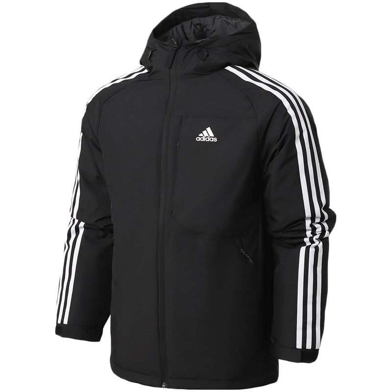 【自营】阿迪达斯男服羽绒服三条纹连帽夹克外套休闲运动服GF0098