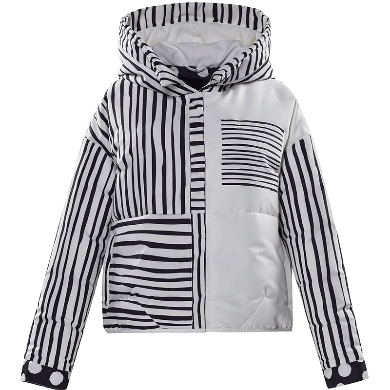 ERAL-艾莱依2018冬条纹羽绒服女短款休闲修身潮12146-FDAC