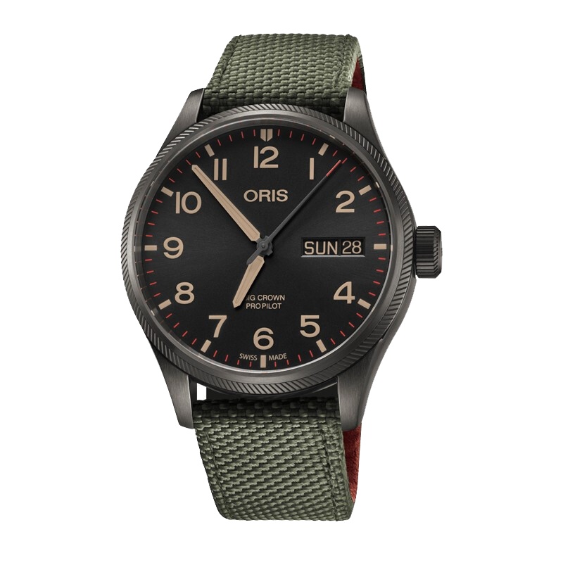 ORIS豪利时瑞士手表航空系列限量款飞行员镀黑织物带自动机械男表75276984274TS