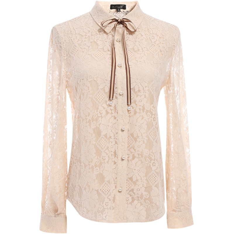 欧昵雪蝴蝶结显瘦镂空蕾丝衫女套头长袖上衣
