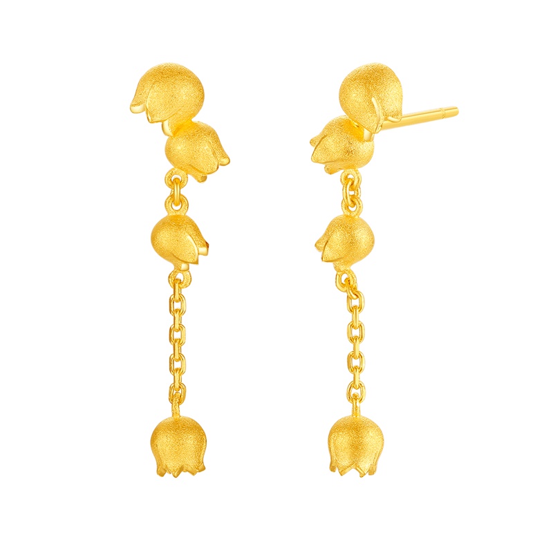梦金园黄金耳钉足金999 原创 幸福铃兰系列 耳坠耳环女