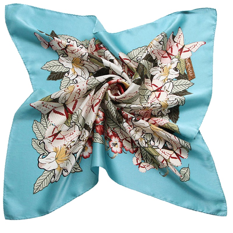 万事利秋新品真丝围巾桑蚕丝丝巾女百搭时尚双面印花真丝小方巾-花境绕蝶