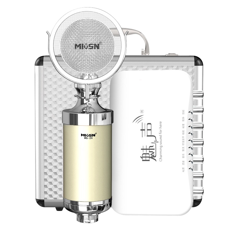 魅声T6-2 直播设备全套声卡唱歌手机专用麦克风套装电脑通用网红主播抖音快手全民k歌台式录音话筒带货神器装备 银色