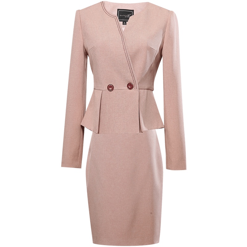 欧昵雪职业优雅半开领收腰短上衣女高腰半身裙两件套