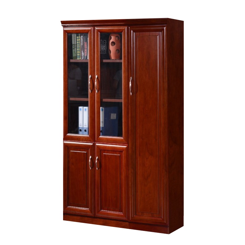 永格文件柜档案柜办公室板式玻璃木质文件柜财务柜带锁双门储物柜资料柜红胡桃木办公柜三门