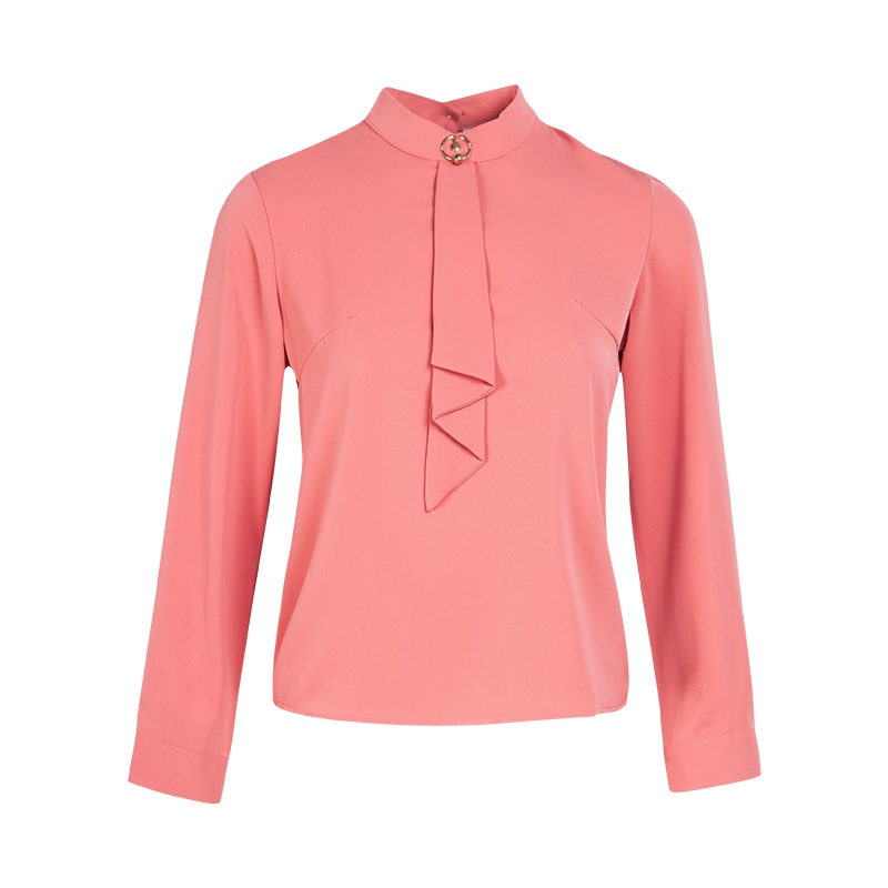 晚白女上装2019秋季新款百搭纯色立领荷叶边套头雪纺衫上衣长袖衬衫