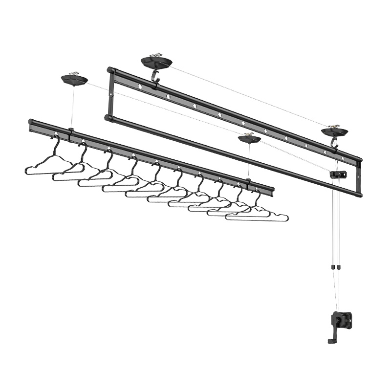 金贵夫人晾衣架升降阳台晾衣架手摇双杆式晒衣架晾衣杆室内三杆手动家用晒凉衣架
