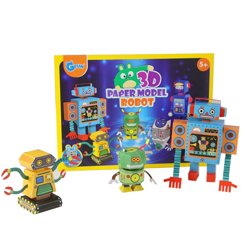 GFUN折纸儿童手工制作玩具3D立体机器人立体纸模模型中英文DIY粘贴折纸