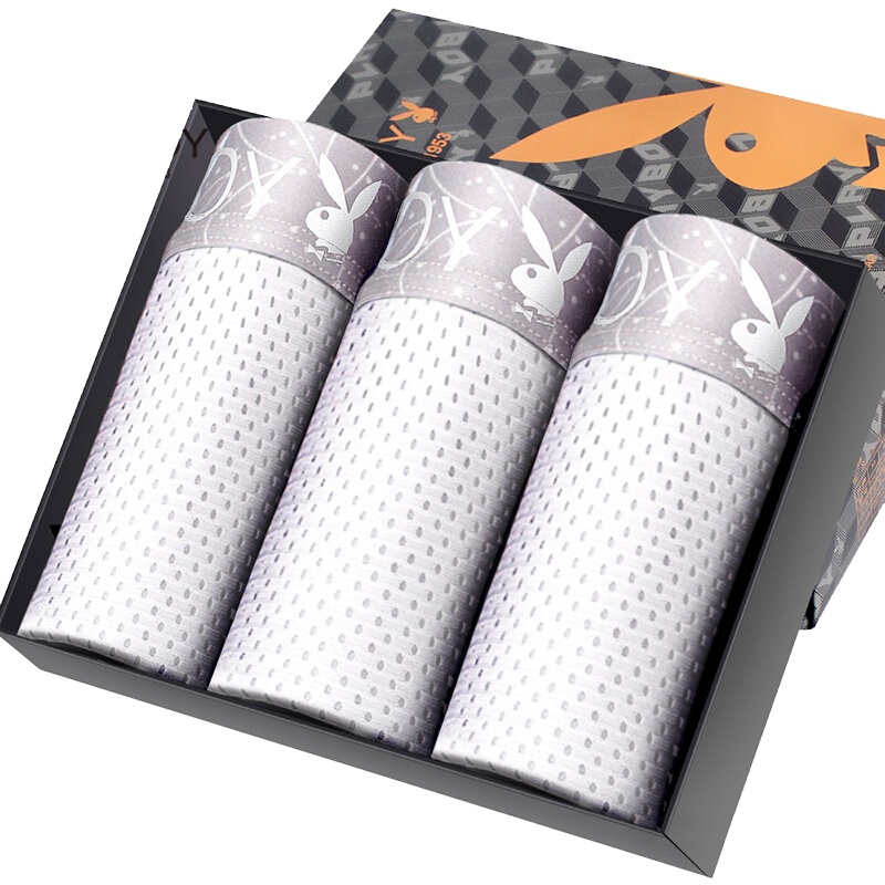 花花公子内裤男网眼速干内裤男平角短裤男裤衩5371-3条礼盒装