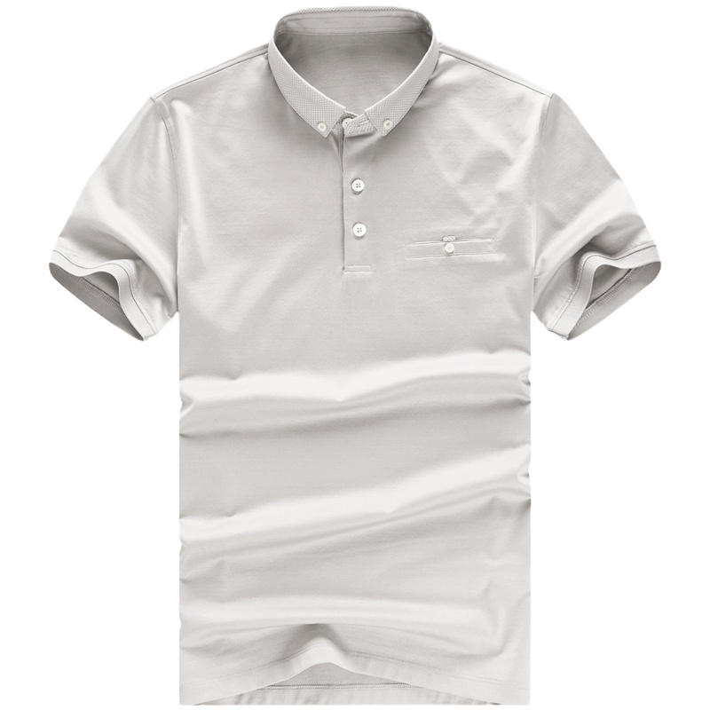 布先生轻奢纯色翻领商务男士短袖丝光棉T恤 AT2138