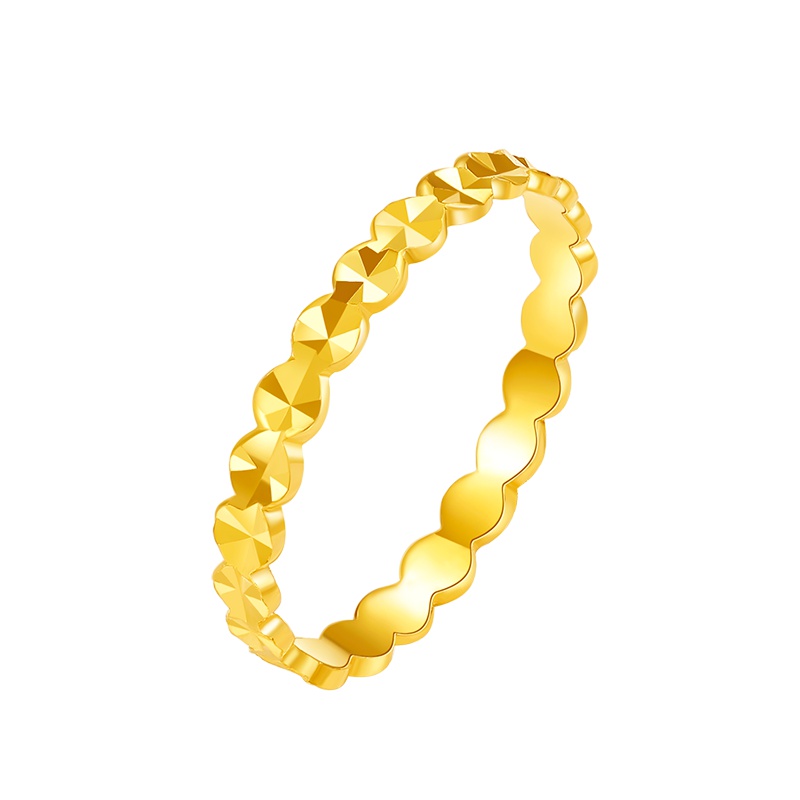 周大生黄金饰品计价黄金戒指 车花足金圆弧波纹女士自戴戒指女戒