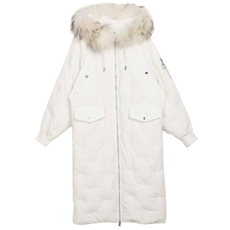 羽绒服女2019新款白鸭绒中长款拉夏贝尔轻薄东大过膝外套派克服30084391