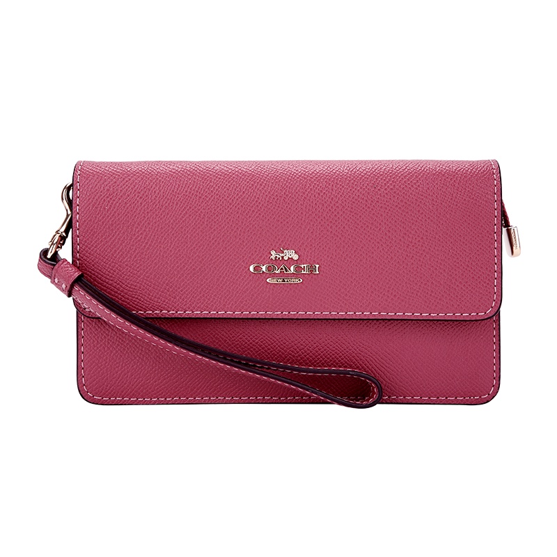 COACH 蔻驰 奢侈品 欧美时尚女士钱包玫红色人造革配皮中长款手拎包手拿包 F76757 IMP4J