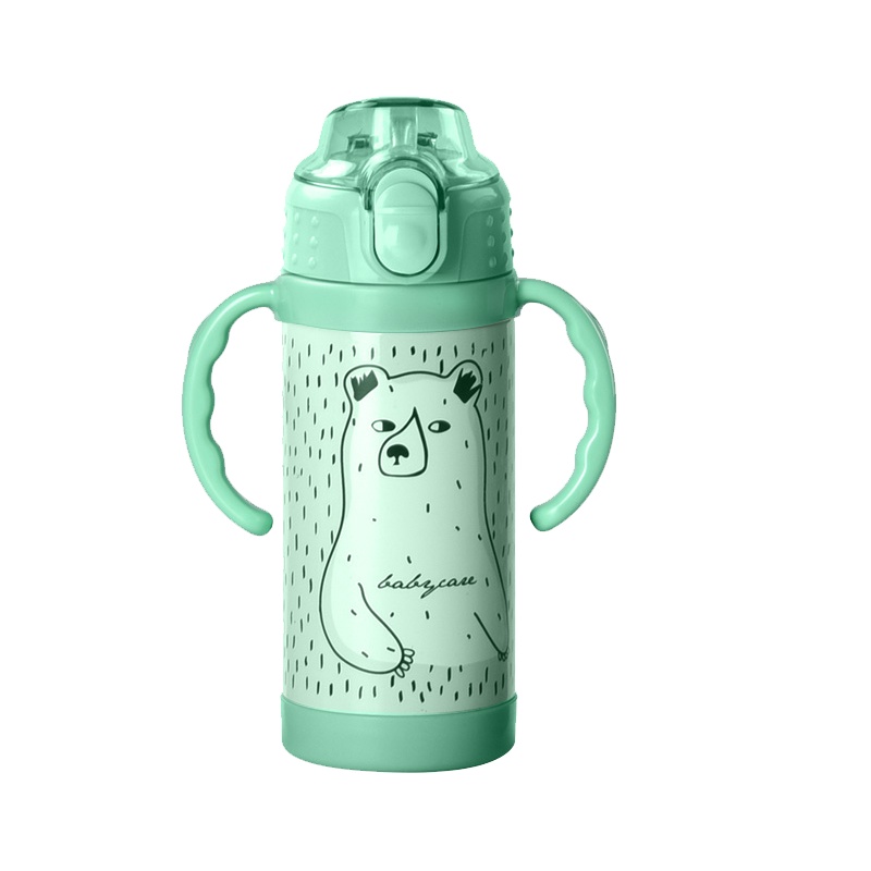 baby care婴儿学饮杯 防漏防呛吸管杯奶瓶两用大宝宝儿童喝水鸭嘴杯350ml浅嗬绿