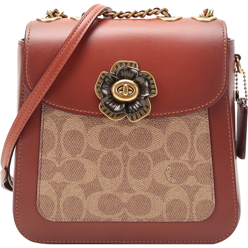 COACH 蔻驰 女士 专柜款MADISON系列涂层帆布配皮山茶花单肩斜挎包双肩背包 C0828