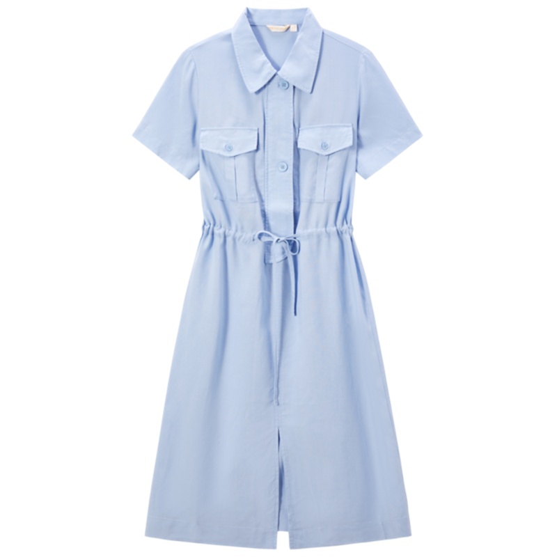 【满198减100预估价：95】森马连衣裙长款衬衫裙女2021年夏季新款收腰显瘦裙子气质修身长裙