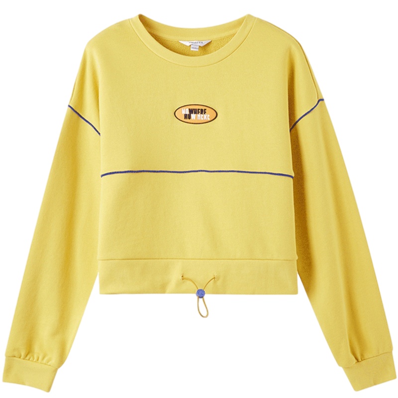 拉夏贝尔韩版宽松学生短款女士时尚套头长袖绒衫女潮卫衣