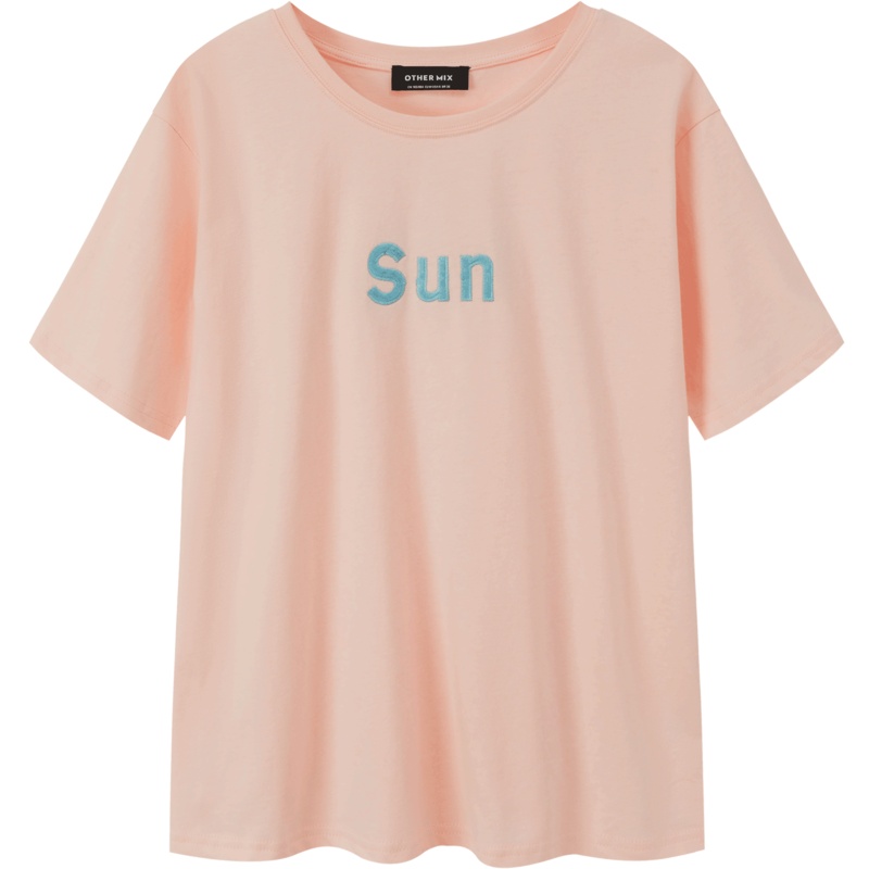 OtherMix字母绣花t恤女2021年夏季新款时尚薄款圆领宽松短袖上衣