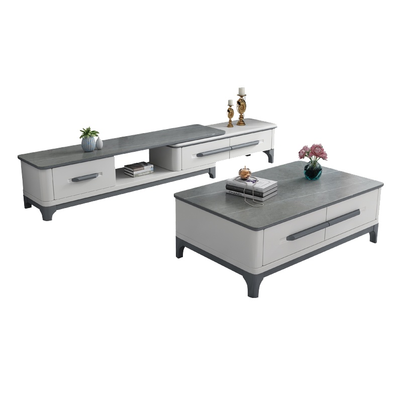 一米色彩 茶几电视柜组合 岩板电视柜茶几组合套装意式现代简约电视柜机大小户型可伸缩 客厅家具
