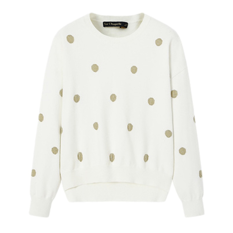 拉夏贝尔白色套头针织衫2019冬季新款打底女士洋气毛衣波点内搭