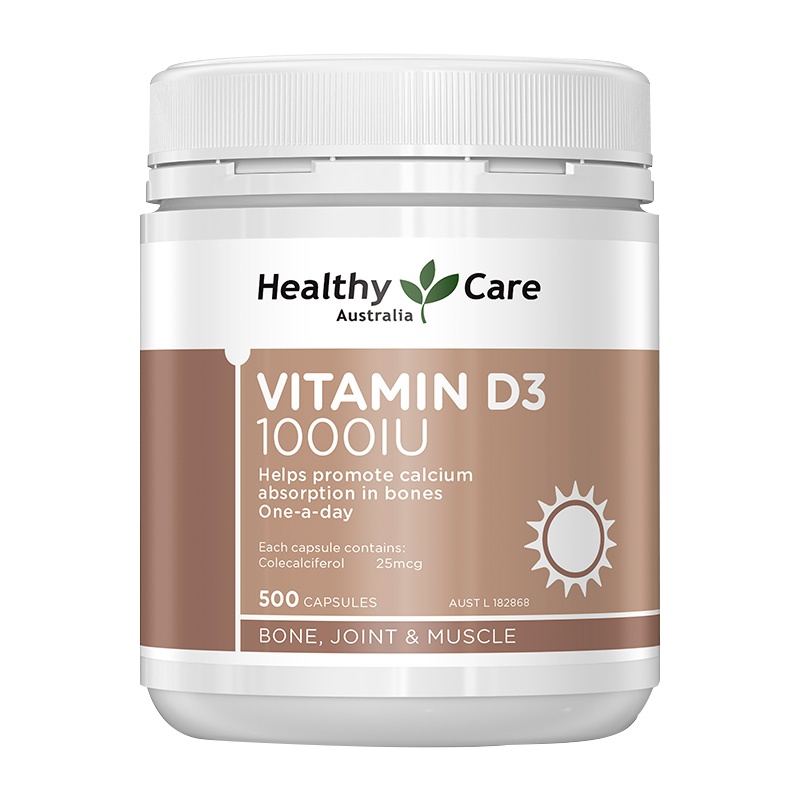 [促进钙吸收]Healthy Care维生素D3 1000IU复合维生素 500粒/瓶装 澳洲进口 760g 保护骨骼