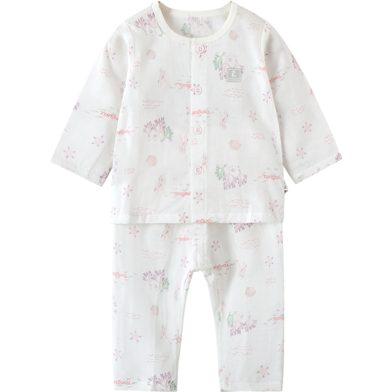 童泰新款夏季婴儿衣服3-18月男女宝宝棉纱空调服套装