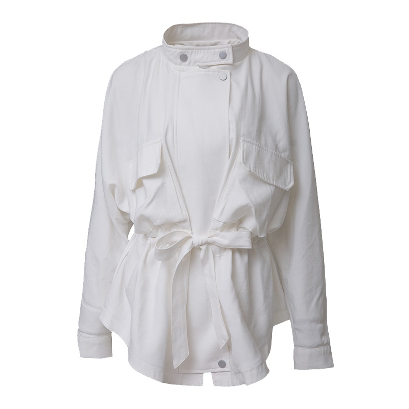 外套女春秋韩版休闲立领风衣收腰抽绳显瘦洋气宽松短外套