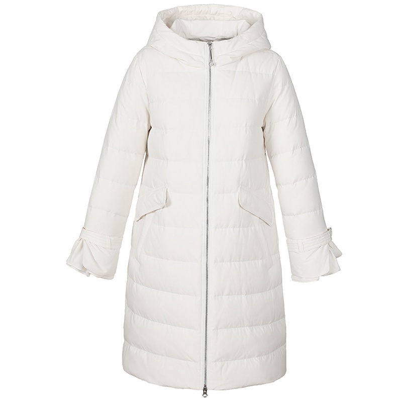 艾莱依2019秋冬新款时尚修身羽绒服女中长款白鸭绒大衣