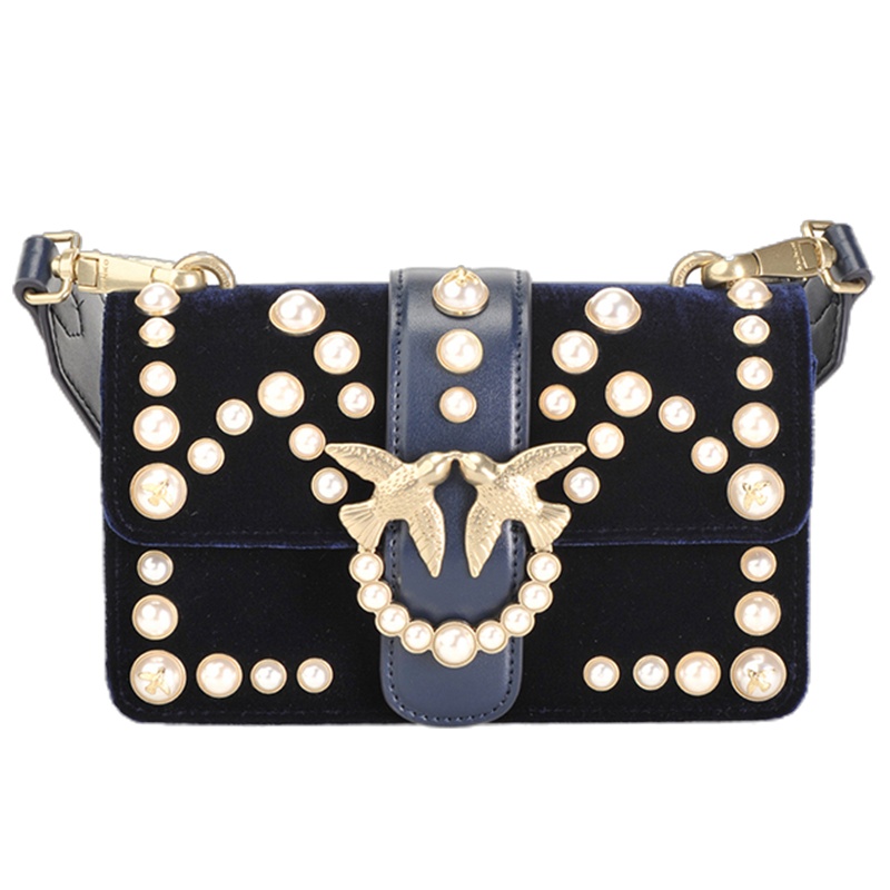 [直营]品高(PINKO) LOVE VELVET PEARLS 迷你女士牛皮银色燕子扣珍珠点缀单肩 斜跨包 女 迷你