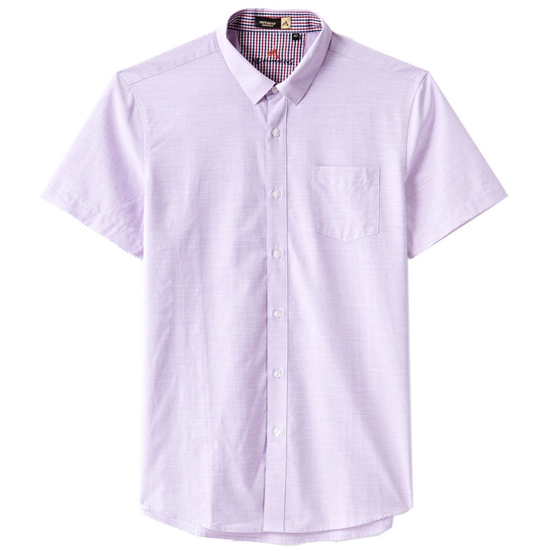 蒙蒂埃莫夏日清爽长绒棉混纺轻薄透气男士合身短袖衬衣