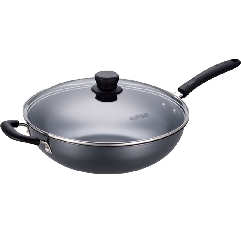 苏泊尔(SUPOR)炒锅真不锈健康铁锅玻璃盖34cm炒菜锅FC34T12