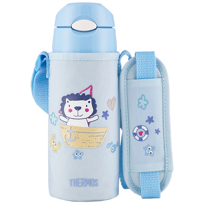 膳魔师儿童保温杯宝宝吸管杯带杯套儿童保温水杯316L不锈钢幼儿园儿童水壶幼儿园吸管水杯400ML TCMI-400FS