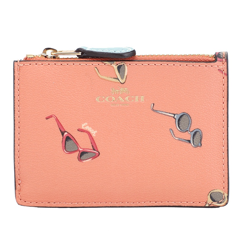COACH 蔻驰 奢侈品 女士豆沙粉皮革卡包钥匙包