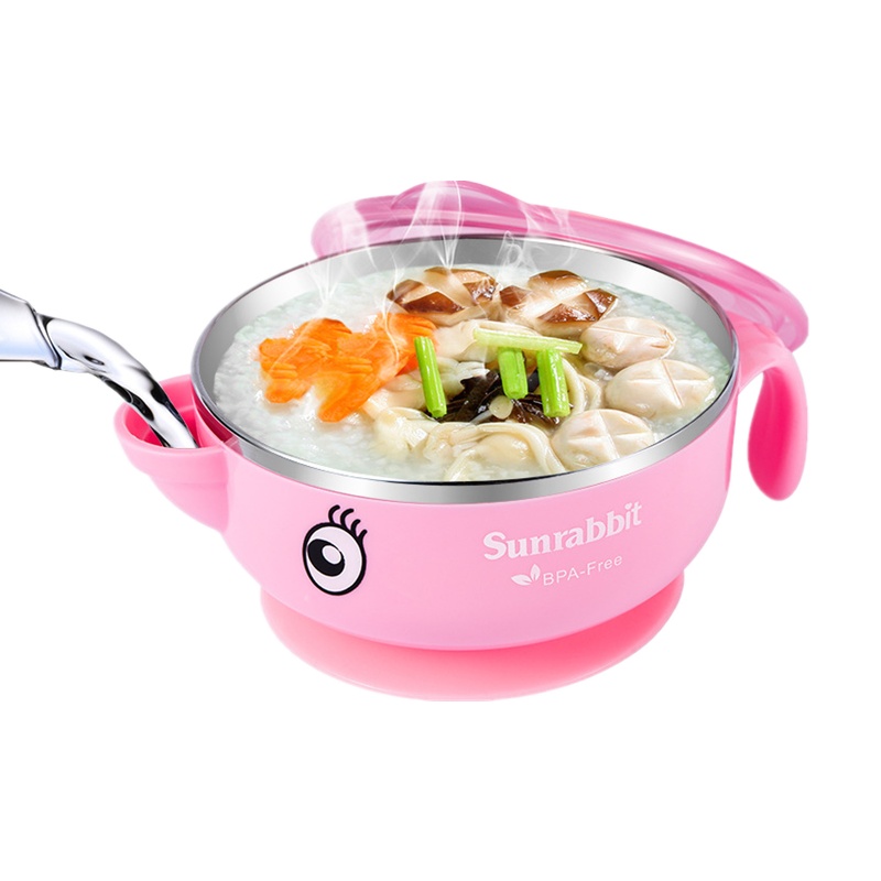 阳光兔(Sunrabbit)儿童餐具套装宝宝304不锈钢注水保温碗婴幼儿辅食碗吸盘碗叉勺蓝色套装