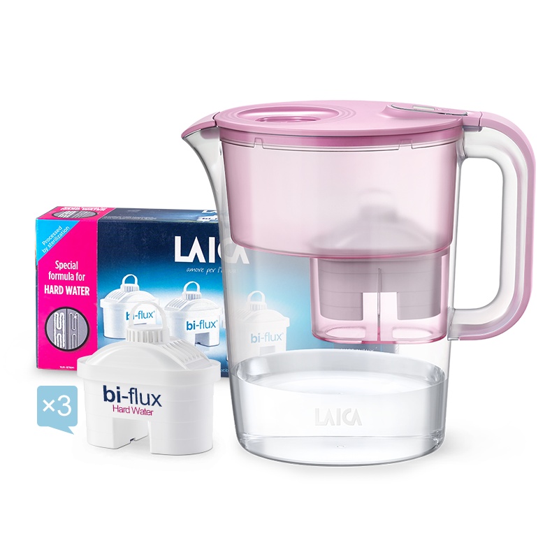 莱卡(LAICA) 滤水壶LA35EN-P 家用滤水壶过滤净水器 西西里系列3.5L樱花粉 除垢专用进口滤芯 一壶四芯