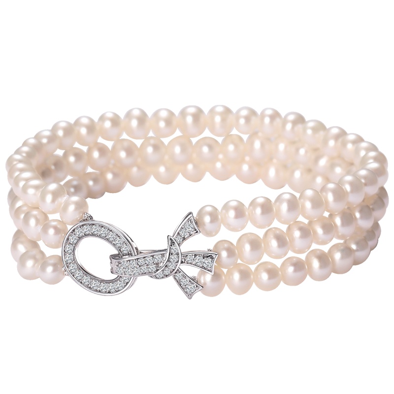 佰色传情白色强光天然淡水珍珠手链多层首饰法式优雅时尚气质简约