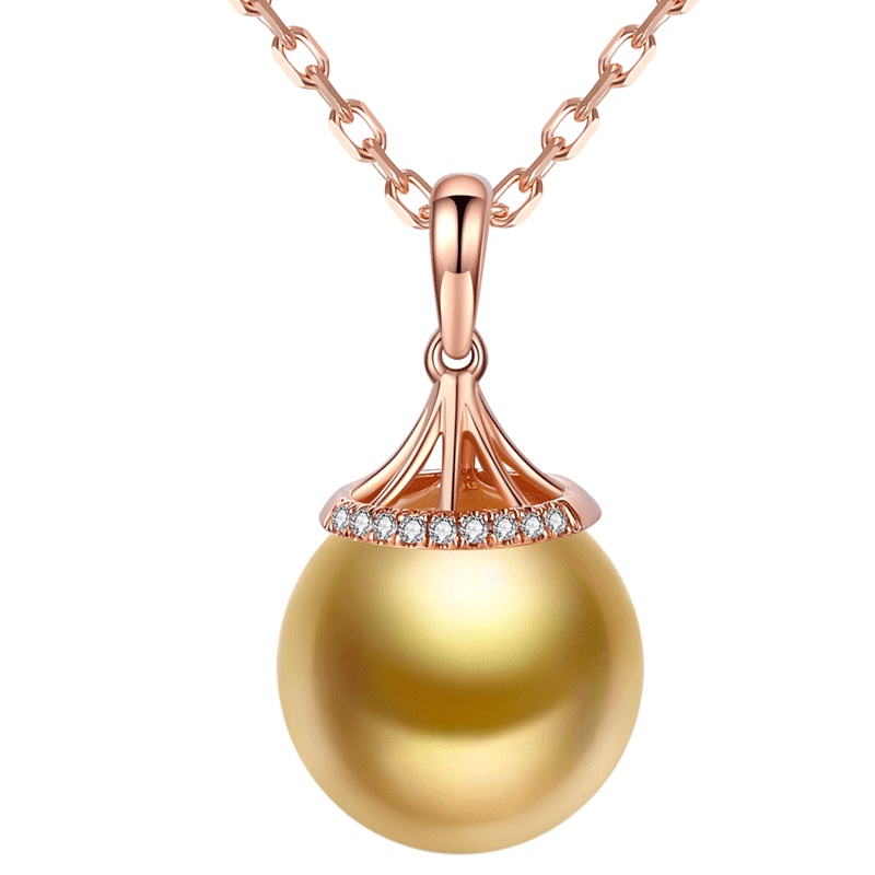 brir 佰色传情 10-11mm正圆强光海水珍珠南洋金珠吊坠18K金钻石正品