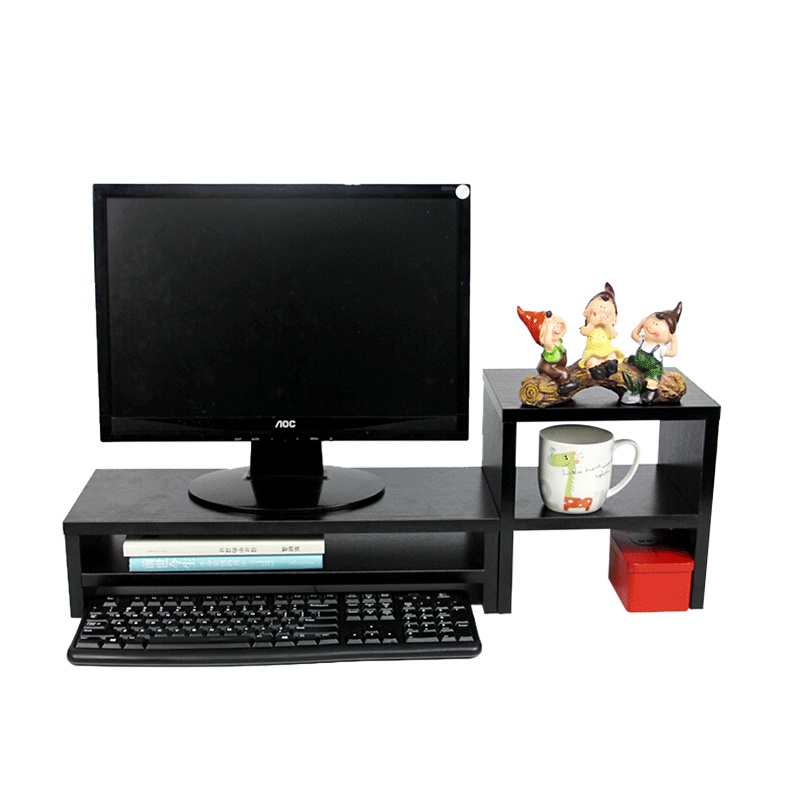 倍方(befon)电脑显示器桌电脑支架 黑木纹双层+置物柜 电脑显示器增高架子 显示器支架 屏幕托架键盘收纳架