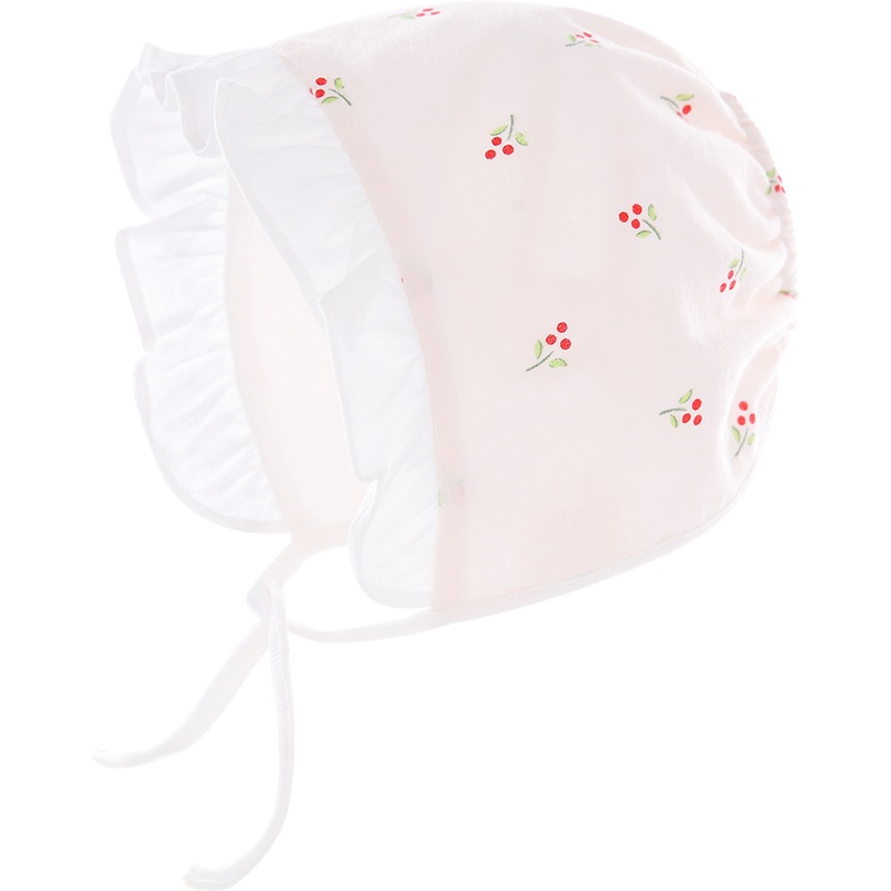 Aengbay婴儿帽子春秋超萌可爱女宝宝公主花边帽夏季遮阳绑带胎帽