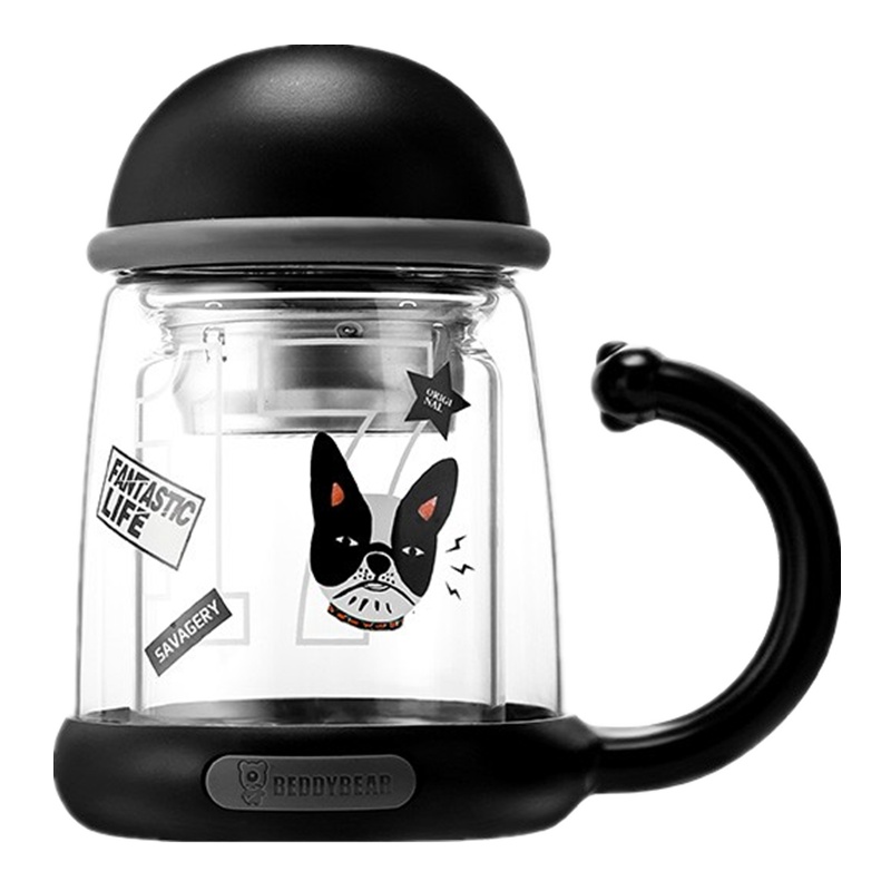 玻璃杯法斗杯具熊BEDDYBEAR杯子单双层耐热玻璃杯女花茶杯过滤办公便携创意可爱水杯320ml