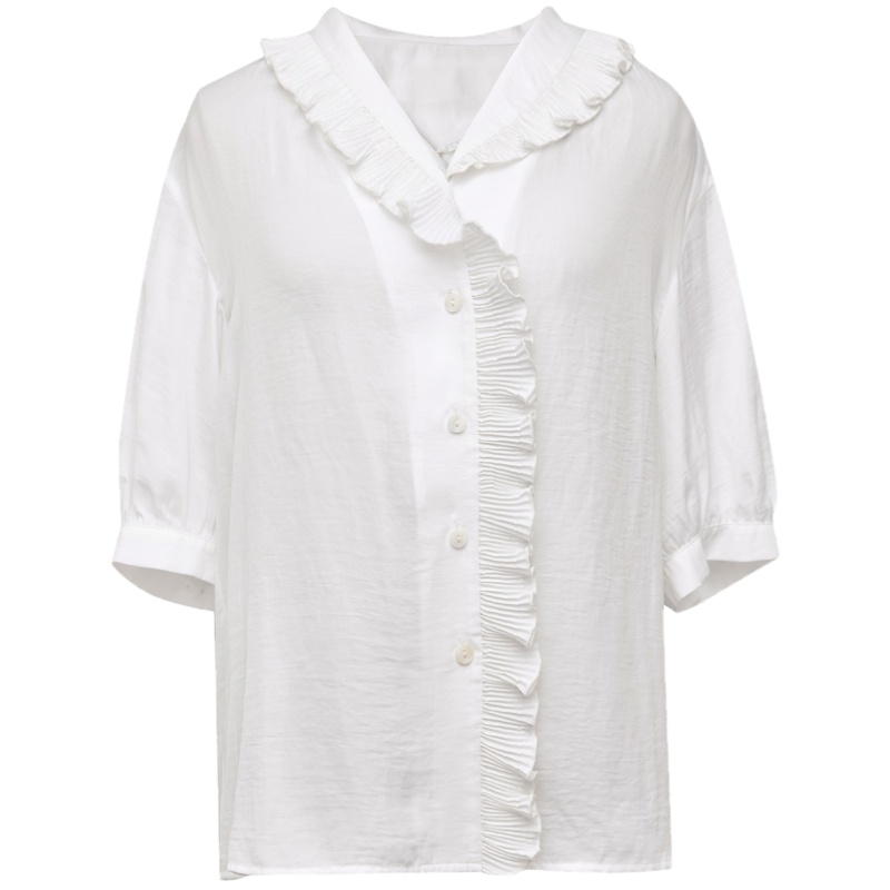 伊布都ibudu2020夏季新款木耳边灯笼袖衬衫