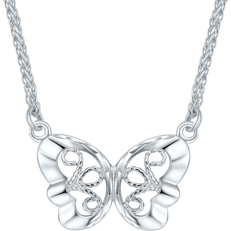 周六福PT950铂金链坠女挚爱正品素白金小蝴蝶造型细链子锁骨项链PT063170